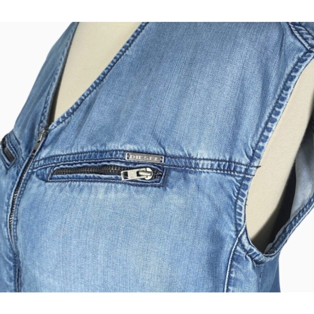 Diesel Womens Romper S Chambray Blue Sleeveless Pockets Lyocell Oversized Short - Picture 6 of 11
